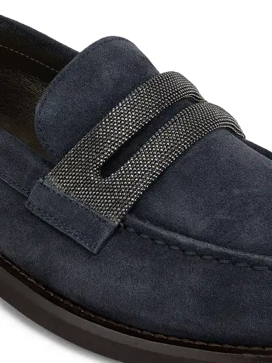 Brunello Cucinelli Women's Monili-Detail Suede Loafers - Navy | Thumbnail 5 Brunello Cucinelli Women's Monili-Detail Suede Loafers - Navy | Thumbnail 5