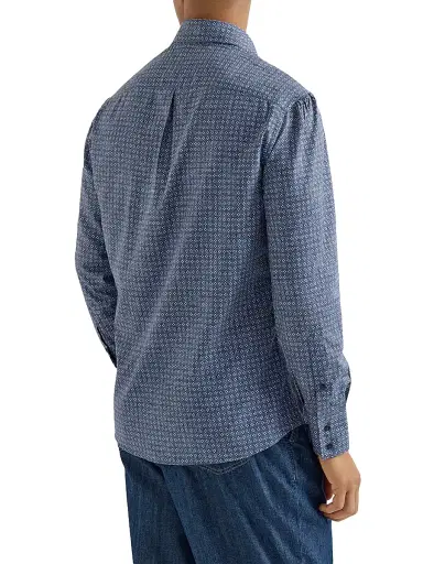 Brunello Cucinelli Men's Flower Print Twill Basic Fit Shirt with Button Down Collar - Denim - Size XXXL | Thumbnail 3 Brunello Cucinelli Men's Flower Print Twill Basic Fit Shirt with Button Down Collar - Denim - Size XXXL | Thumbnail 3