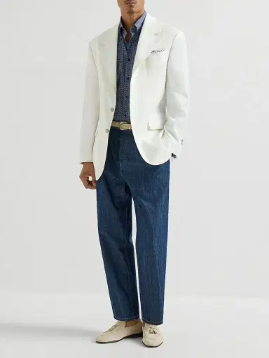 Brunello Cucinelli Men's Flower Print Twill Basic Fit Shirt with Button Down Collar - Denim - Size XXXL | Thumbnail 6 Brunello Cucinelli Men's Flower Print Twill Basic Fit Shirt with Button Down Collar - Denim - Size XXXL | Thumbnail 6