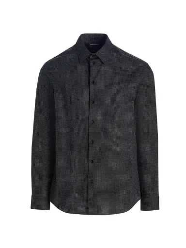 Emporio Armani Men's Micro-Dash Stretch-Cotton Jersey Shirt - Black - Size Small | Thumbnail 1 Emporio Armani Men's Micro-Dash Stretch-Cotton Jersey Shirt - Black - Size Small | Thumbnail 1