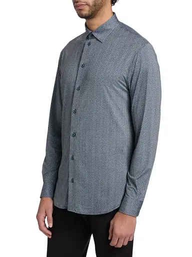Emporio Armani Men's Micro-Diamond Print Sport Shirt - Teal | Thumbnail 4 Emporio Armani Men's Micro-Diamond Print Sport Shirt - Teal | Thumbnail 4