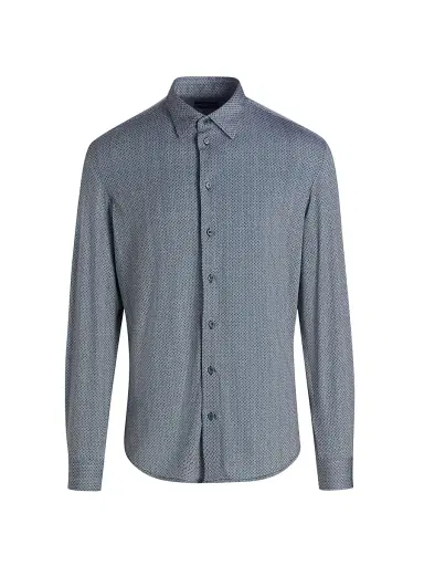 Emporio Armani Men's Micro-Diamond Print Sport Shirt - Teal | Thumbnail 1 Emporio Armani Men's Micro-Diamond Print Sport Shirt - Teal | Thumbnail 1