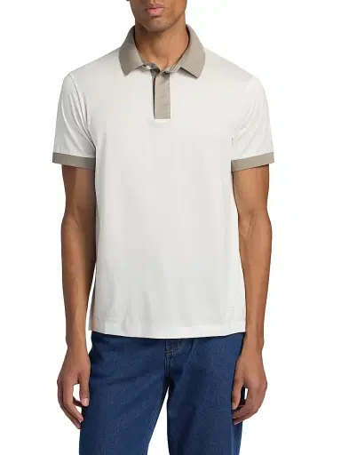 Emporio Armani Men's Contrast-Tipped Jersey Polo Shirt - White Dove | Thumbnail 3 Emporio Armani Men's Contrast-Tipped Jersey Polo Shirt - White Dove | Thumbnail 3