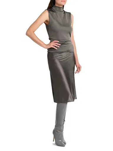 Giorgio Armani Women's Ruched Mock Turtleneck Midi-Dress | Thumbnail 2 Giorgio Armani Women's Ruched Mock Turtleneck Midi-Dress | Thumbnail 2
