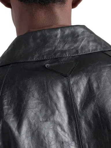 Prada Men's Vintage-Look Leather Blouson Jacket - Black | Thumbnail 5 Prada Men's Vintage-Look Leather Blouson Jacket - Black | Thumbnail 5