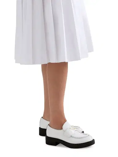 Prada Women's Chocolate Patent Leather Loafers - White | Thumbnail 6 Prada Women's Chocolate Patent Leather Loafers - White | Thumbnail 6
