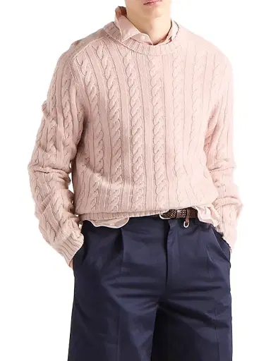 Prada Men's Wool and Cashmere Crewneck Sweater - Pink | Thumbnail 2 Prada Men's Wool and Cashmere Crewneck Sweater - Pink | Thumbnail 2