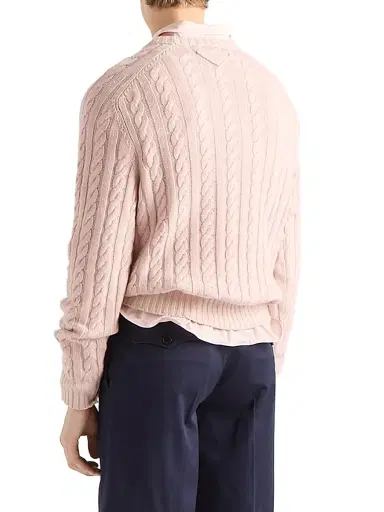 Prada Men's Wool and Cashmere Crewneck Sweater - Pink | Thumbnail 3 Prada Men's Wool and Cashmere Crewneck Sweater - Pink | Thumbnail 3