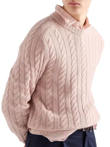 Prada Men's Wool and Cashmere Crewneck Sweater - Pink | Thumbnail 4 Prada Men's Wool and Cashmere Crewneck Sweater - Pink | Thumbnail 4