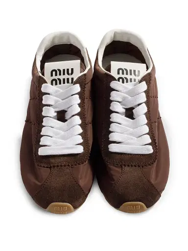 Miu Miu Women's Plume Technical Fabric and Suede Sneakers - Brown | Thumbnail 2 Miu Miu Women's Plume Technical Fabric and Suede Sneakers - Brown | Thumbnail 2