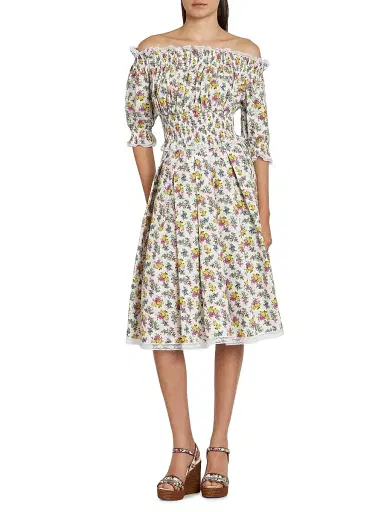 Dolce & Gabbana Women's Lace-Trim Floral Off-The-Shoulder Crop Blouse - Fiorellini F Bco - Size 12 | Thumbnail 2 Dolce & Gabbana Women's Lace-Trim Floral Off-The-Shoulder Crop Blouse - Fiorellini F Bco - Size 12 | Thumbnail 2