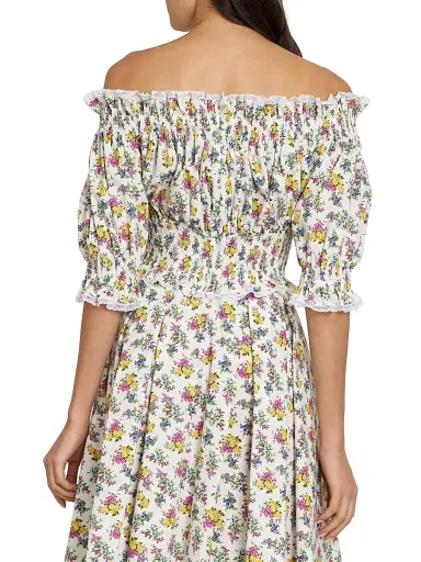 Dolce & Gabbana Women's Lace-Trim Floral Off-The-Shoulder Crop Blouse - Fiorellini F Bco - Size 12 | Thumbnail 5 Dolce & Gabbana Women's Lace-Trim Floral Off-The-Shoulder Crop Blouse - Fiorellini F Bco - Size 12 | Thumbnail 5