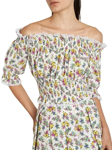 Dolce & Gabbana Women's Lace-Trim Floral Off-The-Shoulder Crop Blouse - Fiorellini F Bco - Size 12 | Thumbnail 6 Dolce & Gabbana Women's Lace-Trim Floral Off-The-Shoulder Crop Blouse - Fiorellini F Bco - Size 12 | Thumbnail 6