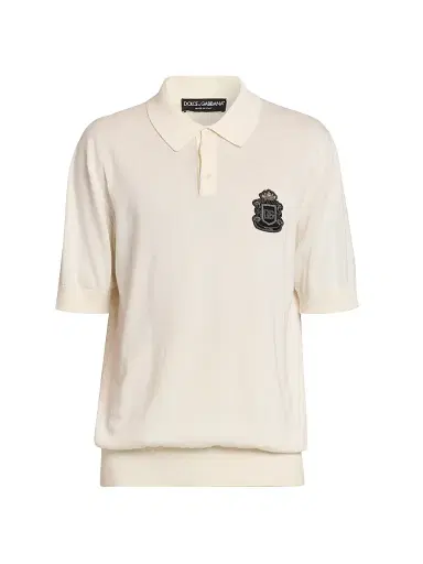 Dolce & Gabbana Men's Logo-Patch Cotton Polo Shirt - Bianco | Thumbnail 1 Dolce & Gabbana Men's Logo-Patch Cotton Polo Shirt - Bianco | Thumbnail 1