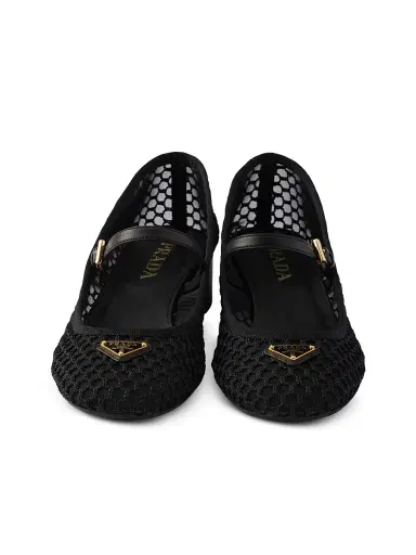 Prada Women's Low Heel Mesh Fabric Ballerinas - Black | Thumbnail 2 Prada Women's Low Heel Mesh Fabric Ballerinas - Black | Thumbnail 2