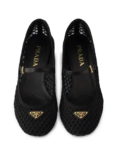 Prada Women's Low Heel Mesh Fabric Ballerinas - Black | Thumbnail 4 Prada Women's Low Heel Mesh Fabric Ballerinas - Black | Thumbnail 4