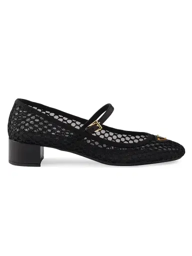 Prada Women's Low Heel Mesh Fabric Ballerinas - Black | Thumbnail 1 Prada Women's Low Heel Mesh Fabric Ballerinas - Black | Thumbnail 1