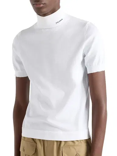 Prada Men's Cotton Turtleneck Sweater - White | Thumbnail 2 Prada Men's Cotton Turtleneck Sweater - White | Thumbnail 2