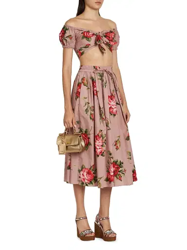 Dolce & Gabbana Women's Floral Off-The-Shoulder Cotton Crop Top - Bouquet Rose F Rosa - Size 14 | Thumbnail 2 Dolce & Gabbana Women's Floral Off-The-Shoulder Cotton Crop Top - Bouquet Rose F Rosa - Size 14 | Thumbnail 2