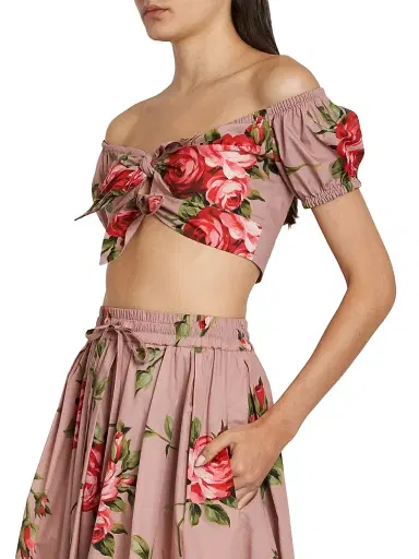 Dolce & Gabbana Women's Floral Off-The-Shoulder Cotton Crop Top - Bouquet Rose F Rosa - Size 14 | Thumbnail 4 Dolce & Gabbana Women's Floral Off-The-Shoulder Cotton Crop Top - Bouquet Rose F Rosa - Size 14 | Thumbnail 4