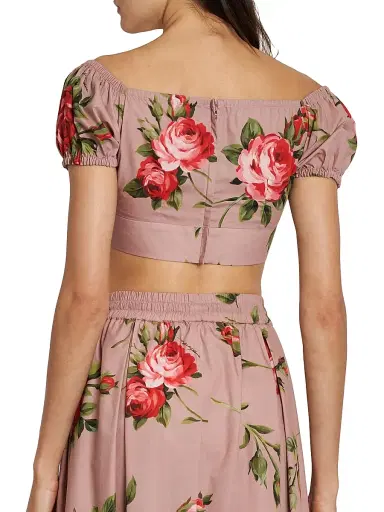 Dolce & Gabbana Women's Floral Off-The-Shoulder Cotton Crop Top - Bouquet Rose F Rosa - Size 14 | Thumbnail 5 Dolce & Gabbana Women's Floral Off-The-Shoulder Cotton Crop Top - Bouquet Rose F Rosa - Size 14 | Thumbnail 5