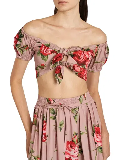 Dolce & Gabbana Women's Floral Off-The-Shoulder Cotton Crop Top - Bouquet Rose F Rosa - Size 14 | Thumbnail 6 Dolce & Gabbana Women's Floral Off-The-Shoulder Cotton Crop Top - Bouquet Rose F Rosa - Size 14 | Thumbnail 6