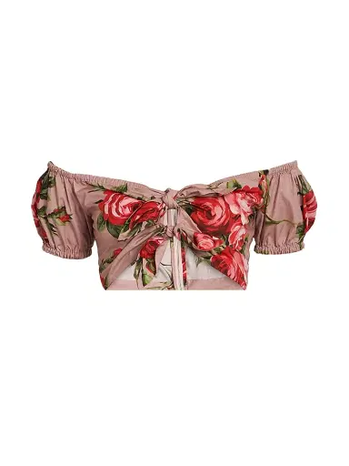 Dolce & Gabbana Women's Floral Off-The-Shoulder Cotton Crop Top - Bouquet Rose F Rosa - Size 14 | Thumbnail 1 Dolce & Gabbana Women's Floral Off-The-Shoulder Cotton Crop Top - Bouquet Rose F Rosa - Size 14 | Thumbnail 1