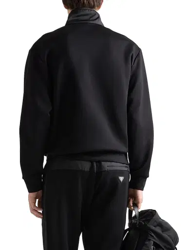 Prada Men's Cotton Fleece Half-Zipper Sweatshirt with Re-Nylon Details - Black | Thumbnail 3 Prada Men's Cotton Fleece Half-Zipper Sweatshirt with Re-Nylon Details - Black | Thumbnail 3