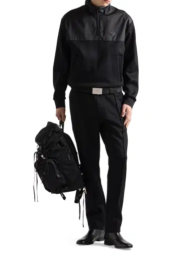 Prada Men's Cotton Fleece Half-Zipper Sweatshirt with Re-Nylon Details - Black | Thumbnail 6 Prada Men's Cotton Fleece Half-Zipper Sweatshirt with Re-Nylon Details - Black | Thumbnail 6