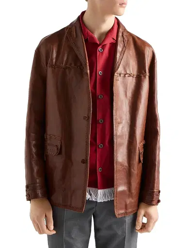 Prada Men's Cotton Blend Fringed Bowling Shirt - Red | Thumbnail 2 Prada Men's Cotton Blend Fringed Bowling Shirt - Red | Thumbnail 2