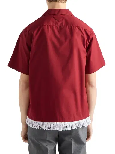 Prada Men's Cotton Blend Fringed Bowling Shirt - Red | Thumbnail 3 Prada Men's Cotton Blend Fringed Bowling Shirt - Red | Thumbnail 3