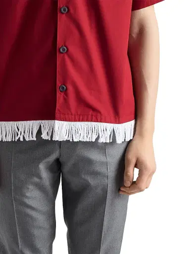 Prada Men's Cotton Blend Fringed Bowling Shirt - Red | Thumbnail 4 Prada Men's Cotton Blend Fringed Bowling Shirt - Red | Thumbnail 4