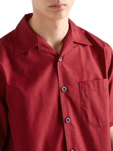 Prada Men's Cotton Blend Fringed Bowling Shirt - Red | Thumbnail 5 Prada Men's Cotton Blend Fringed Bowling Shirt - Red | Thumbnail 5