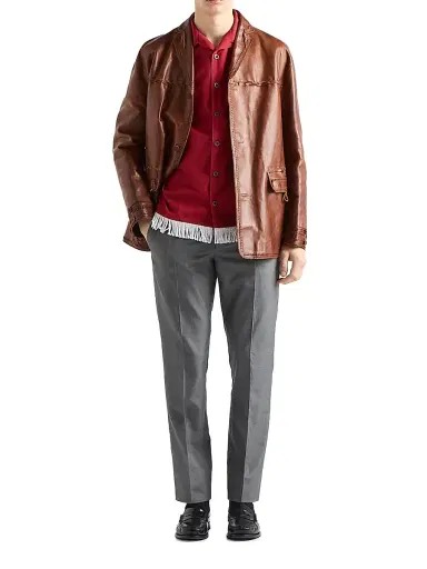 Prada Men's Cotton Blend Fringed Bowling Shirt - Red | Thumbnail 6 Prada Men's Cotton Blend Fringed Bowling Shirt - Red | Thumbnail 6
