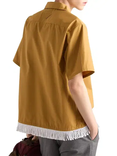 Prada Men's Cotton Blend Fringed Bowling Shirt - Red | Thumbnail 8 Prada Men's Cotton Blend Fringed Bowling Shirt - Red | Thumbnail 8