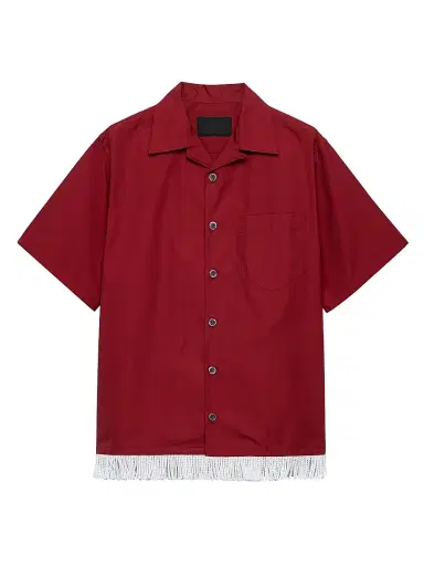 Prada Men's Cotton Blend Fringed Bowling Shirt - Red | Thumbnail 1 Prada Men's Cotton Blend Fringed Bowling Shirt - Red | Thumbnail 1