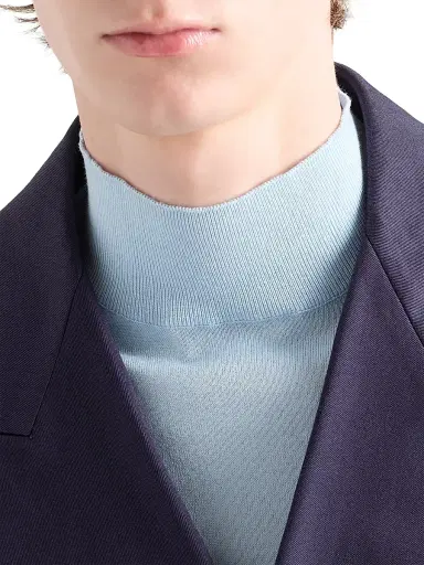 Prada Men's Short-Sleeved Cotton Turtleneck Sweater - Blue | Thumbnail 3 Prada Men's Short-Sleeved Cotton Turtleneck Sweater - Blue | Thumbnail 3