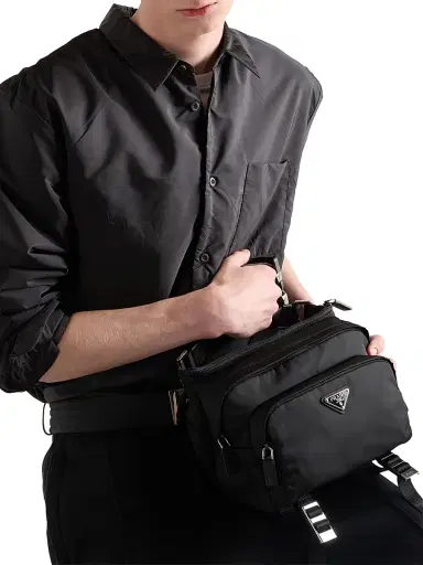 Prada Men's Re-Nylon and Leather Crossbody Bag - Black | Thumbnail 2 Prada Men's Re-Nylon and Leather Crossbody Bag - Black | Thumbnail 2