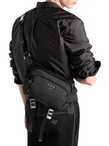 Prada Men's Re-Nylon and Leather Crossbody Bag - Black | Thumbnail 3 Prada Men's Re-Nylon and Leather Crossbody Bag - Black | Thumbnail 3