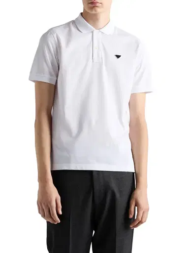 Prada Men's Piqué Polo Shirt - White | Thumbnail 2 Prada Men's Piqué Polo Shirt - White | Thumbnail 2