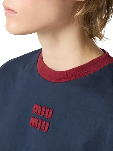 Miu Miu Women's Long-Sleeved Cotton Jersey T-Shirt - Blue - Size Large | Thumbnail 4 Miu Miu Women's Long-Sleeved Cotton Jersey T-Shirt - Blue - Size Large | Thumbnail 4