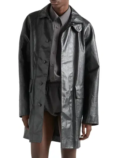 Prada Men's Leather Coat - Black | Thumbnail 2 Prada Men's Leather Coat - Black | Thumbnail 2