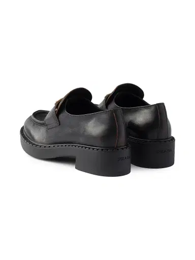 Prada Women's Chocolate Antiqued Leather Loafers - Black - Size 7 | Thumbnail 3 Prada Women's Chocolate Antiqued Leather Loafers - Black - Size 7 | Thumbnail 3