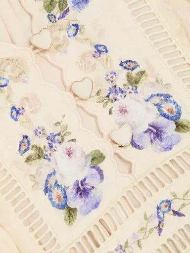 Zimmermann Women's Patience Floral Linen Plunge Minidress - Cream Purple Rose | Thumbnail 7 Zimmermann Women's Patience Floral Linen Plunge Minidress - Cream Purple Rose | Thumbnail 7