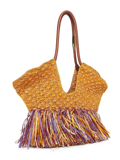 Zimmermann Women's Medium Goldtentime Fringe Raffia Tote Bag - Multicolor Mouline | Thumbnail 3 Zimmermann Women's Medium Goldtentime Fringe Raffia Tote Bag - Multicolor Mouline | Thumbnail 3