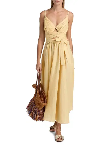 Zimmermann Women's Awaken Cut Out Tie-Waist Linen Midi-Dress - Lemon | Thumbnail 2 Zimmermann Women's Awaken Cut Out Tie-Waist Linen Midi-Dress - Lemon | Thumbnail 2