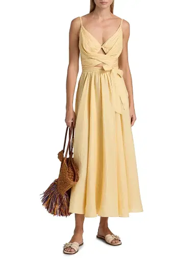 Zimmermann Women's Awaken Cut Out Tie-Waist Linen Midi-Dress - Lemon | Thumbnail 3 Zimmermann Women's Awaken Cut Out Tie-Waist Linen Midi-Dress - Lemon | Thumbnail 3