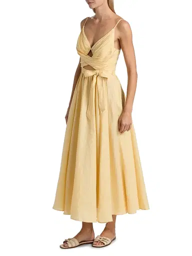 Zimmermann Women's Awaken Cut Out Tie-Waist Linen Midi-Dress - Lemon | Thumbnail 4 Zimmermann Women's Awaken Cut Out Tie-Waist Linen Midi-Dress - Lemon | Thumbnail 4