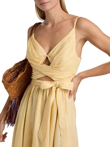 Zimmermann Women's Awaken Cut Out Tie-Waist Linen Midi-Dress - Lemon | Thumbnail 6 Zimmermann Women's Awaken Cut Out Tie-Waist Linen Midi-Dress - Lemon | Thumbnail 6