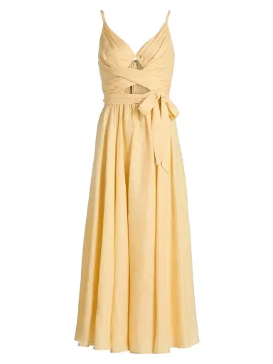 Zimmermann Women's Awaken Cut Out Tie-Waist Linen Midi-Dress - Lemon | Thumbnail 1 Zimmermann Women's Awaken Cut Out Tie-Waist Linen Midi-Dress - Lemon | Thumbnail 1